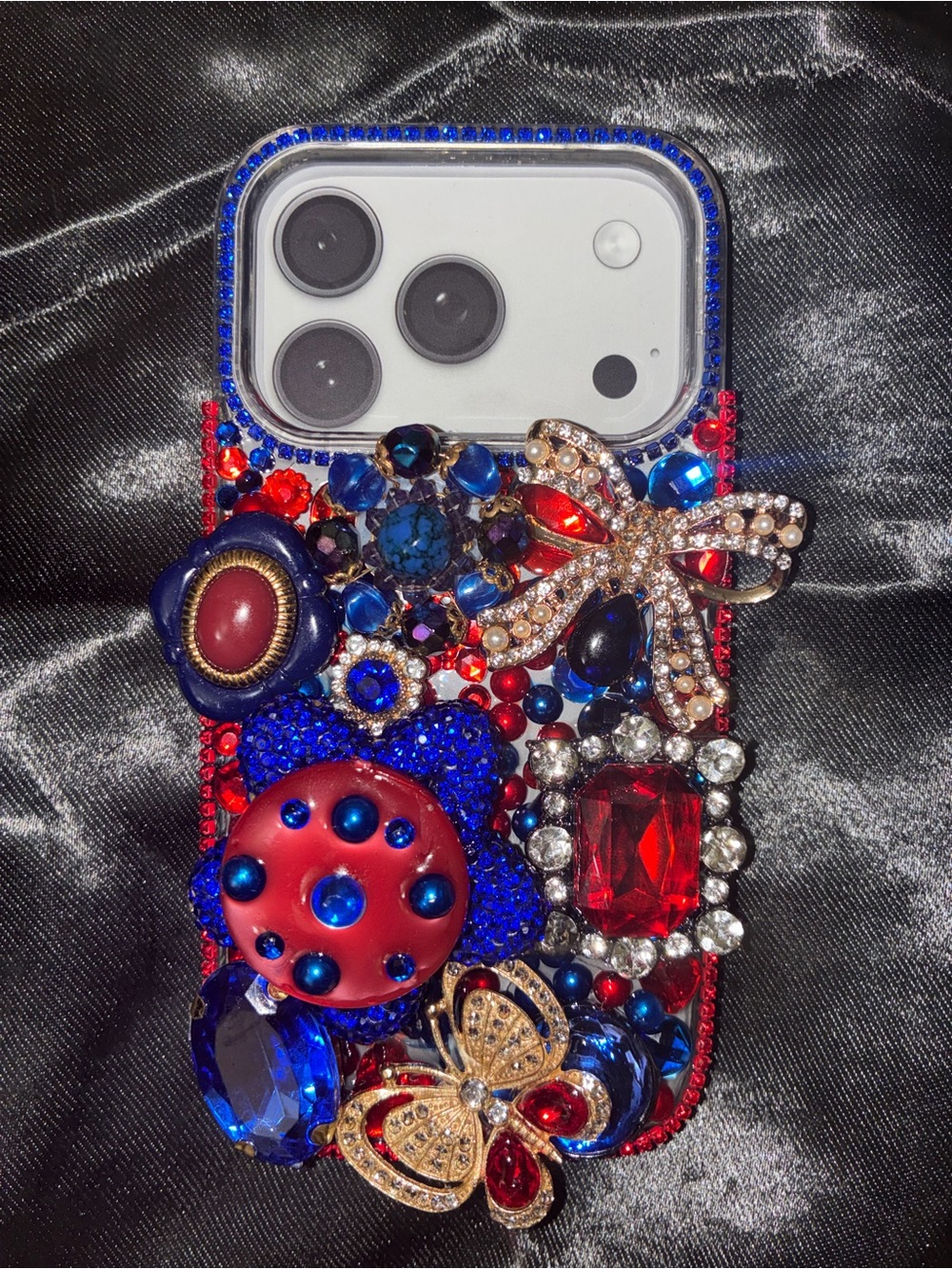 Decorative Blue & Red Jeweled Phone Case for iPhone 17 pro